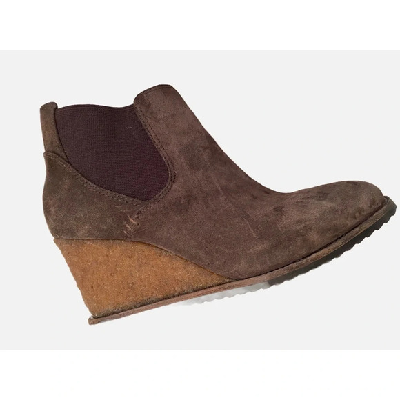 Trask Brown Suede Wedge Ankle Boot Bootie - Picture 5 of 11